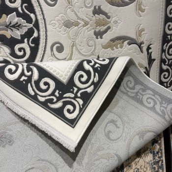سجاد تركي نقش فرنسي بارون 41162A كريم اسود مقاس 100*200