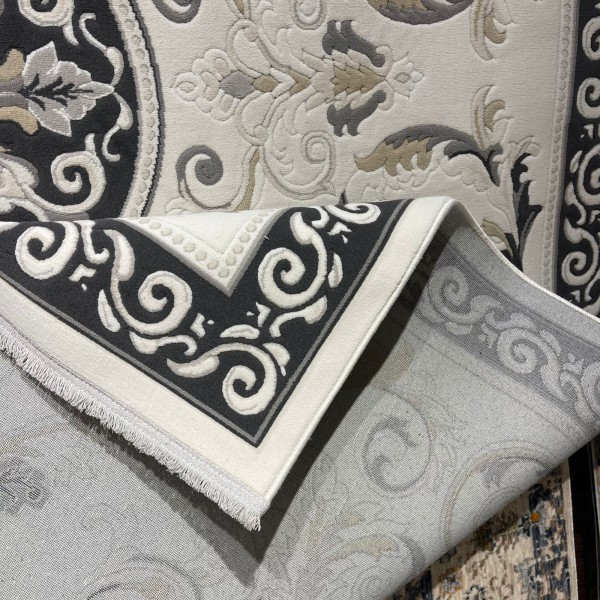 سجاد تركي نقش فرنسي بارون 41162A كريم اسود مقاس 100*300