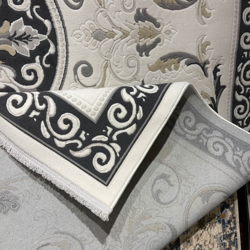 سجاد تركي نقش فرنسي بارون 41162A كريم اسود مقاس 100*200