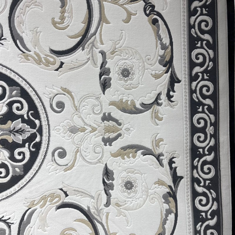 سجاد تركي نقش فرنسي بارون 41162A كريم اسود مقاس 100*200