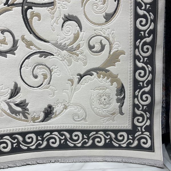 سجاد تركي نقش فرنسي بارون 41162A كريم اسود مقاس 100*300