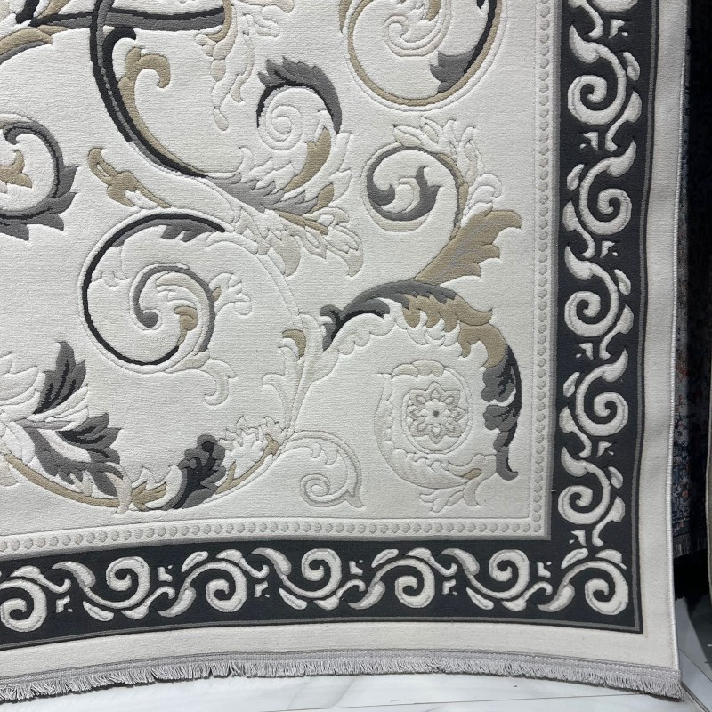 سجاد تركي نقش فرنسي بارون 41162A كريم اسود مقاس 100*200