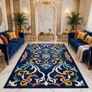 سجاد تركي فاخر بوسان HU08A تصميم كوري كحلي كريم مقاس 150*220 سم
