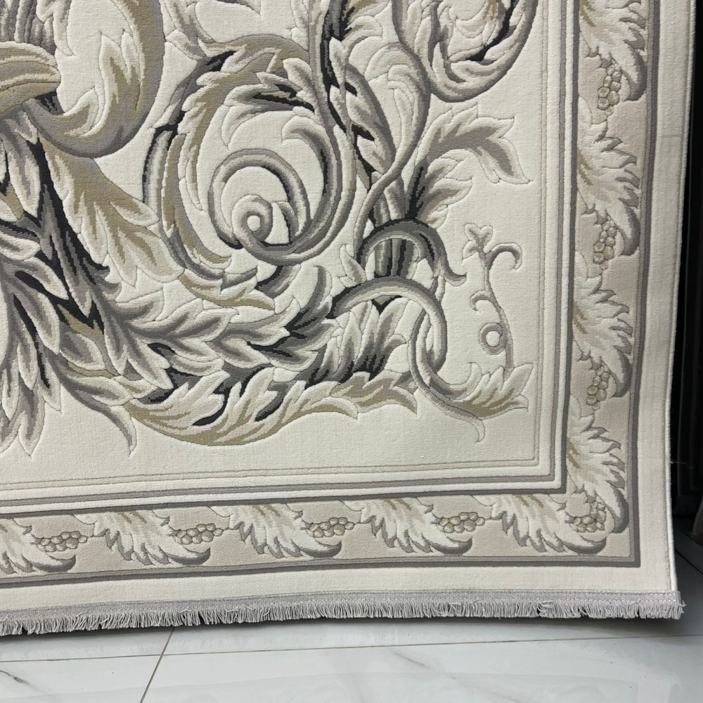 سجاد القصور تركي كراون نقش فرنسي تركي 41170A كريم اسود مقاس 80*150