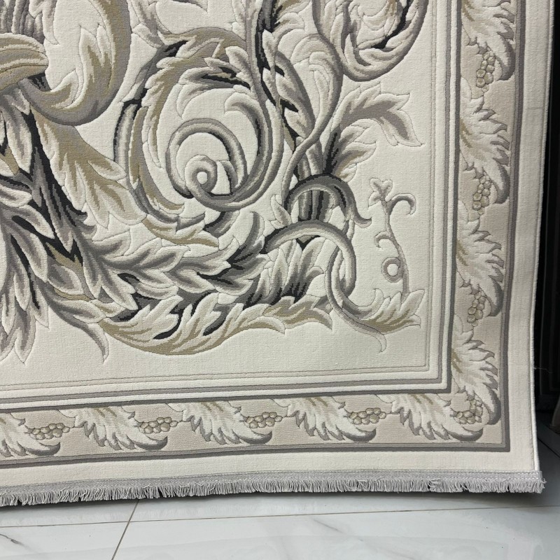 سجاد القصور تركي كراون نقش فرنسي تركي 41170A كريم اسود مقاس 150*220