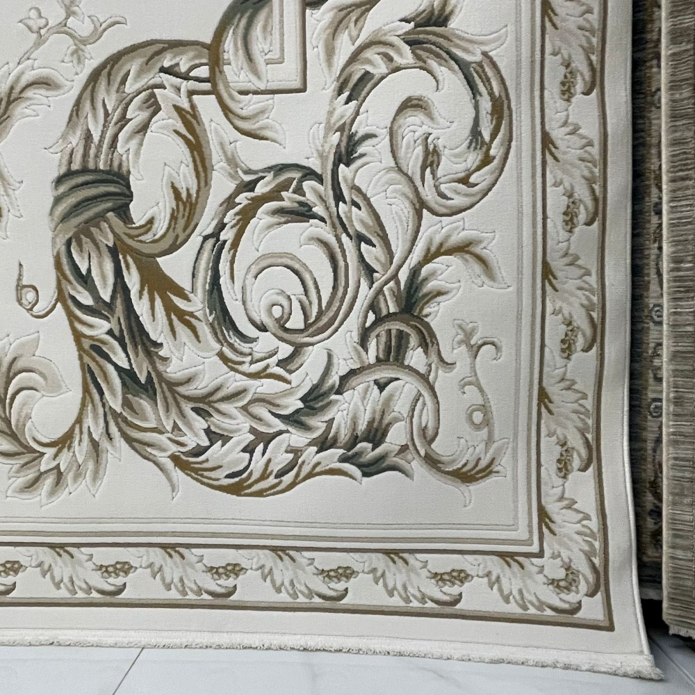 سجاد القصور تركي كراون نقش فرنسي تركي 41170A كريم اخضر مقاس 80*150