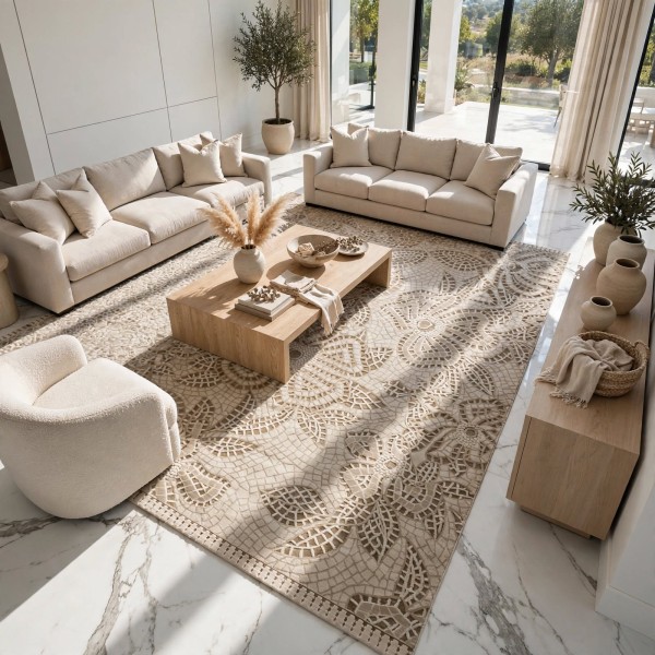 سجاد مودرن تركي فلاورد N0691A بيج مقاس 80*150