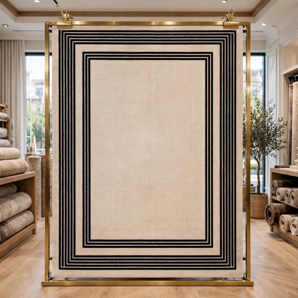 سجاد تركي اطار برواز فريم F498A كريم اسود مقاس 150*220