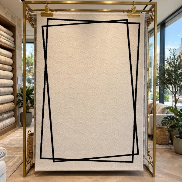 سجاد تركي اطار برواز فريم F602A كريم اسود مقاس 250*350