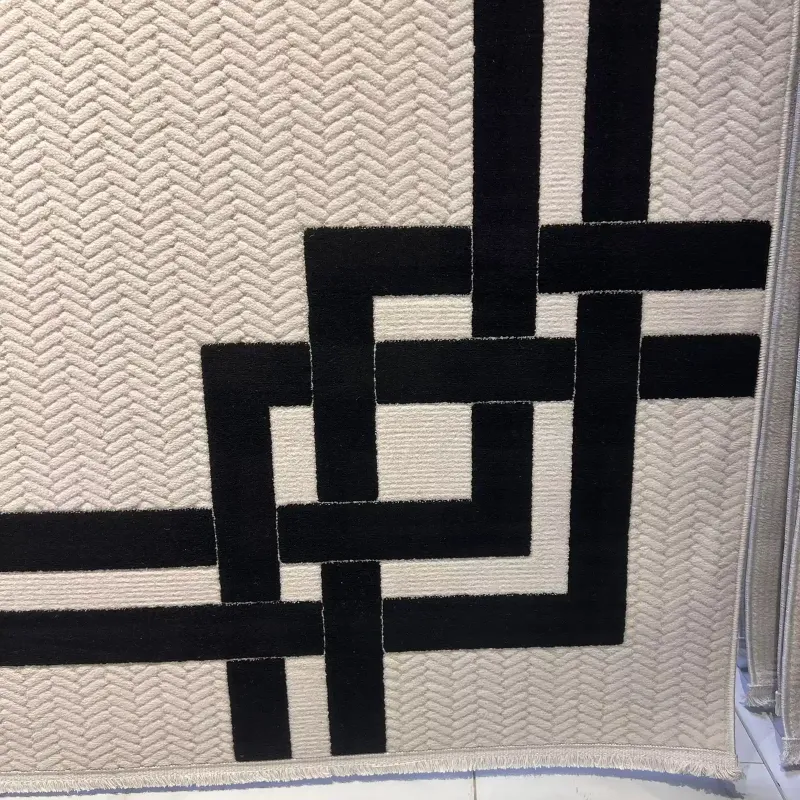 سجاد تركي اطار برواز فريم F603A كريم اسود مقاس 100*200