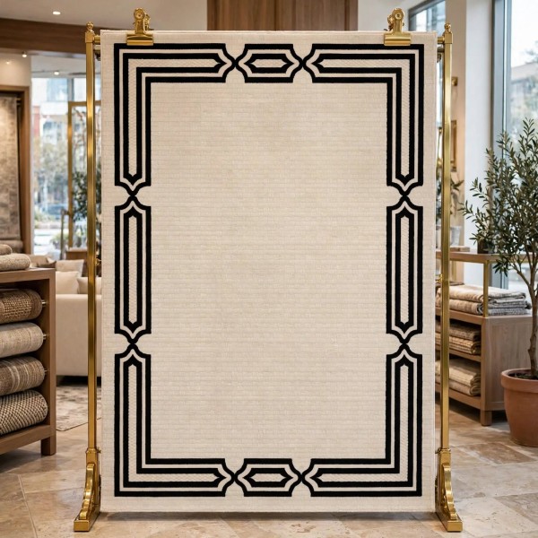 Turkish rug frame F604A cream black size 80*150
