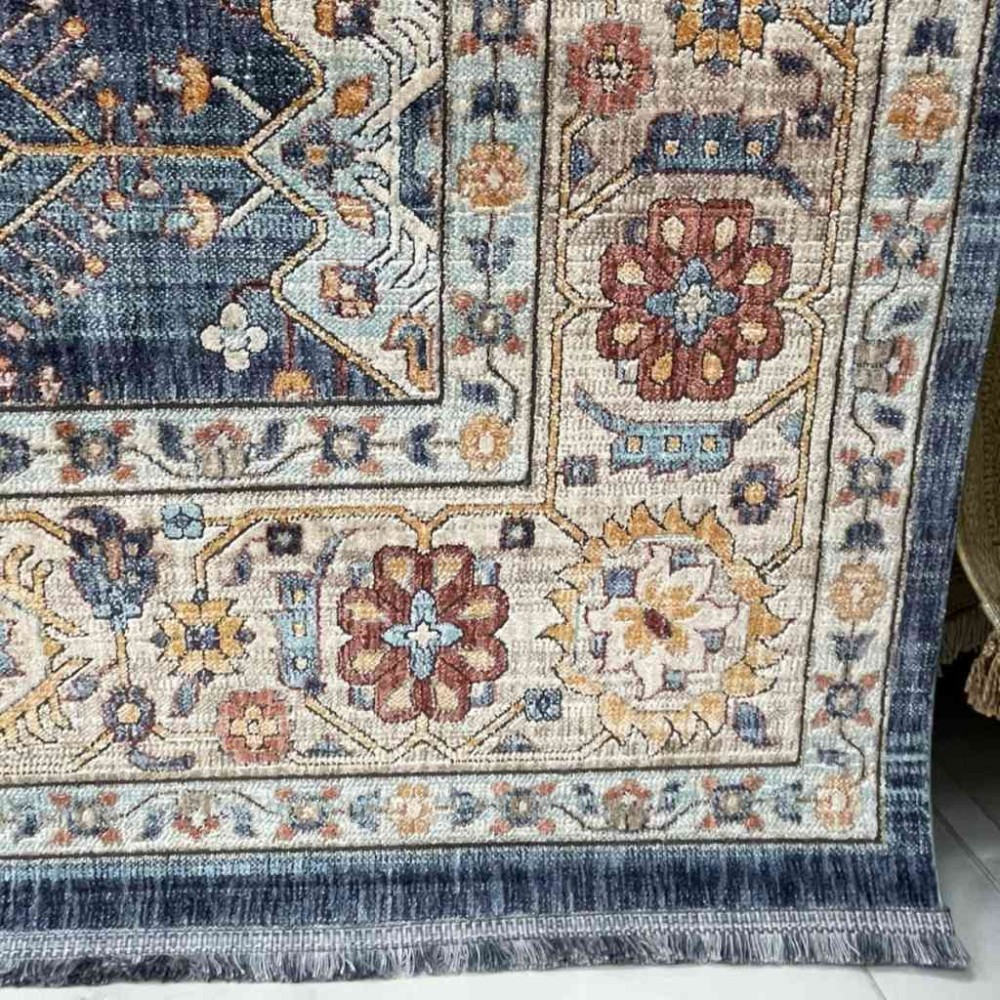 سجاد تركي هانوفر KM69A ازرق غامق كريم مقاس 300*400