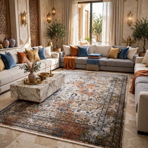سجاد هانوفر بوهيمي تركي KR24C بيج مولتي روز مقاس 150*220