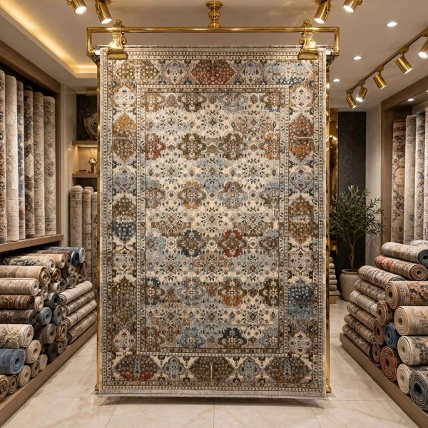 سجاد هانوفر بوهيمي تركي KR29A بيج اخضر مقاس 300*400
