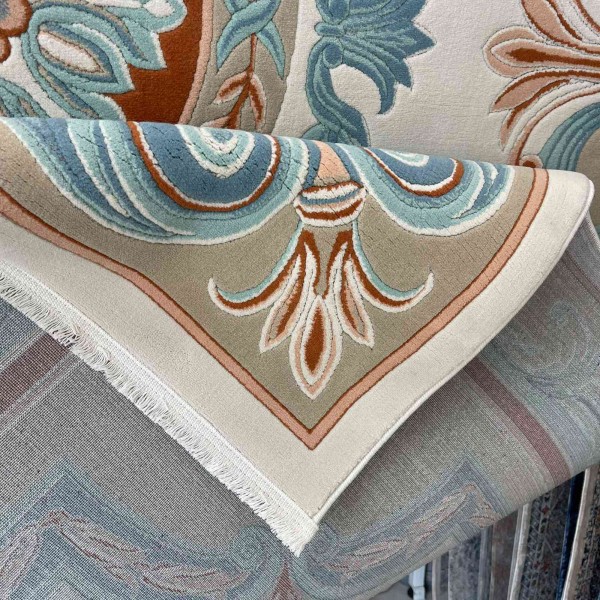 HILTON Turkish Rug 43759A CREAM AQUA Size 80*150