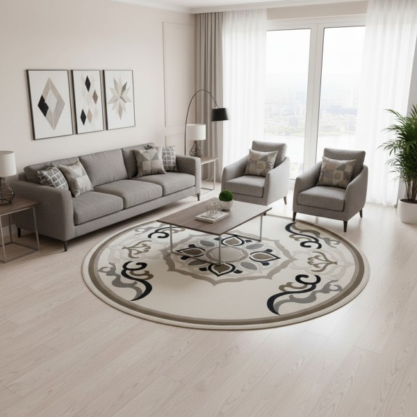 Turkish Lavender N0598A BLACK Round Rug 150*150