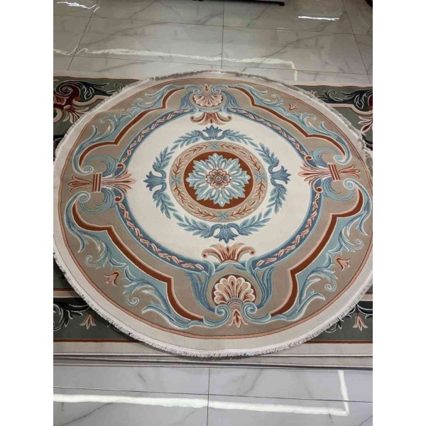 Hilton 43759A Turkish rug cream aqua round size 150x150 cm