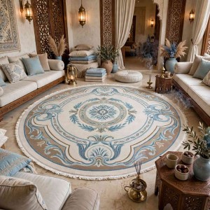 Hilton 43759A Turkish rug cream brown round size 150x150 cm