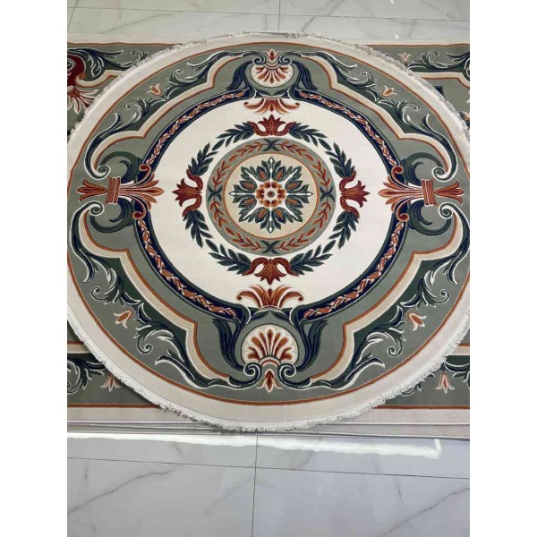 سجاد تركي هيلتون 43759A كريم اخضر دائري مقاس 150*150 سم