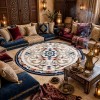 سجاد تركي مولر HN75B ابيض كحلي دائري مقاس 150*150 سم