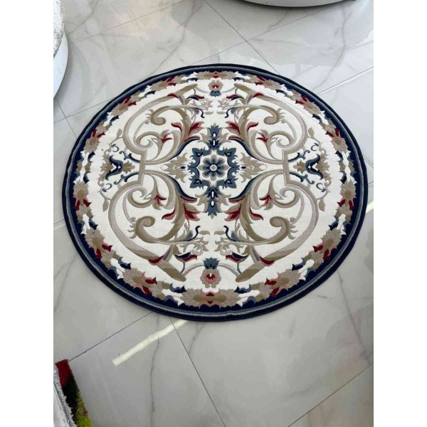 سجاد تركي مولر HN75B ابيض كحلي دائري مقاس 150*150 سم