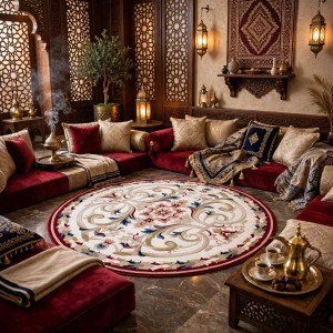 MOLER HN75B Turkish rug WHITE red round size 150x150 cm