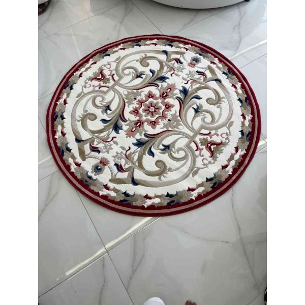 MOLER HN75B Turkish rug WHITE red round size 150x150 cm