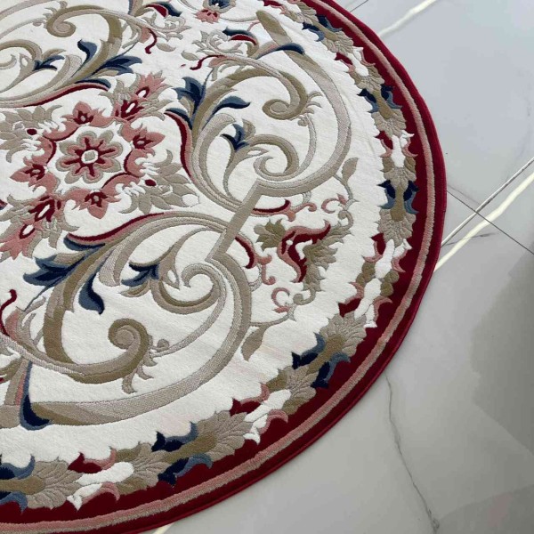 MOLER HN75B Turkish rug WHITE red round size 150x150 cm