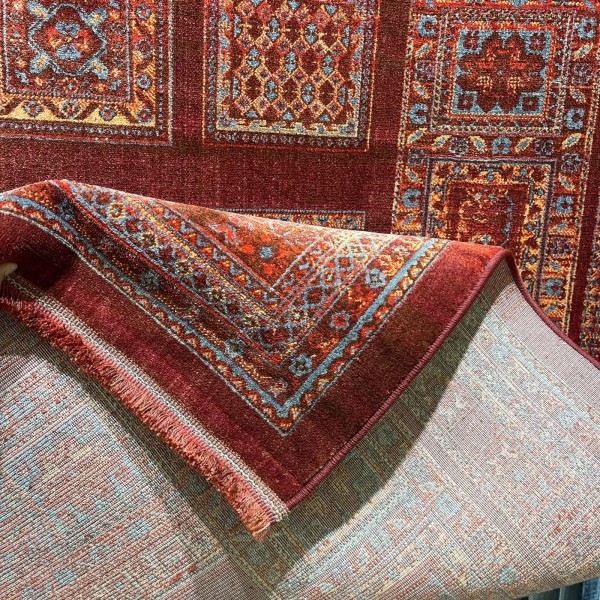 Platinum Afghan Bukhari Turkish Rug H0181B Red Size 150*220