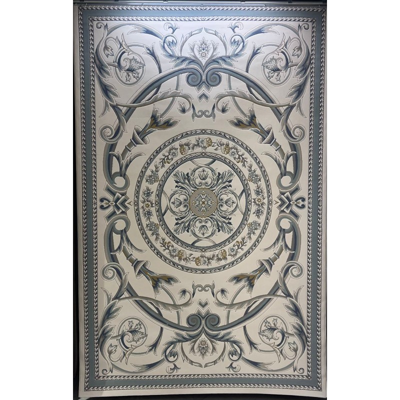 سجاد تركي رجوة G0710K ابيض سماوي ابيض دايري مقاس 150*150