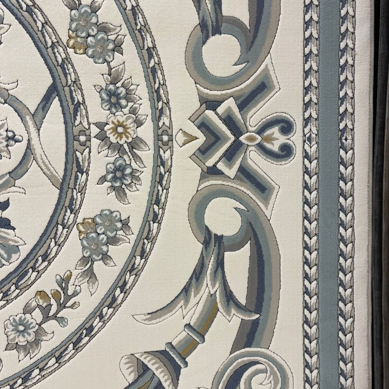 سجاد تركي رجوة G0710K ابيض سماوي ابيض دايري مقاس 150*150