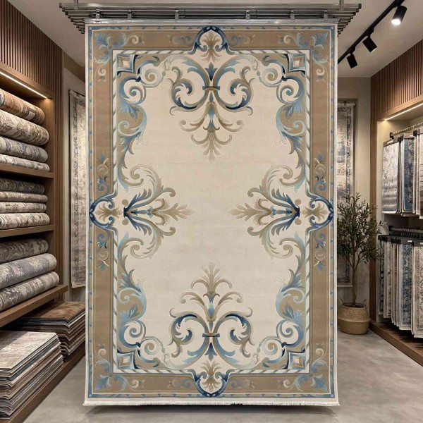 RAMADA Turkish Rug Korean 43631A CREAM brown - 400x500 cm Jumbo Carpet