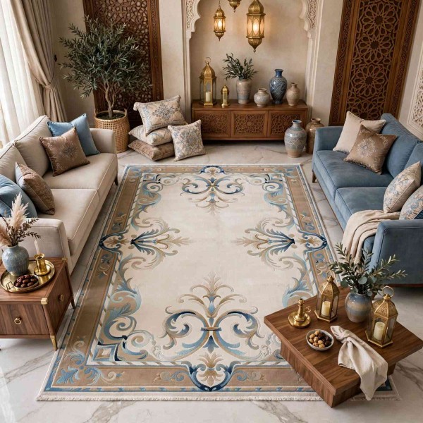 RAMADA Turkish Rug Korean 43631A CREAM brown - 400x500 cm Jumbo Carpet