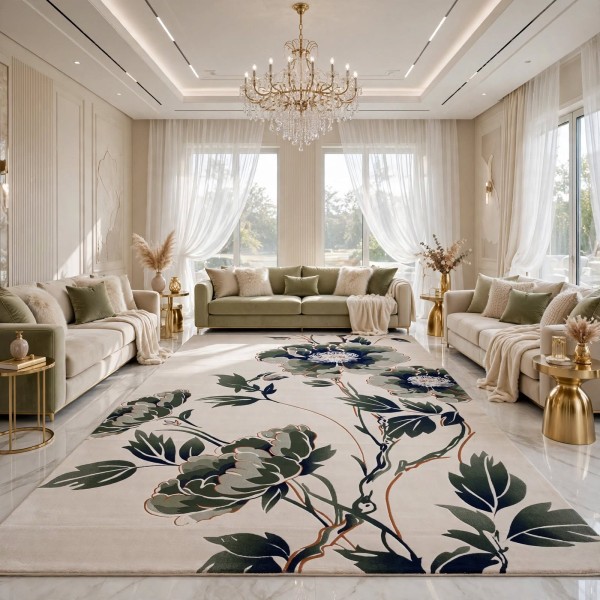 Turkish rose Carpet 43638A CREAM green Size 150*220