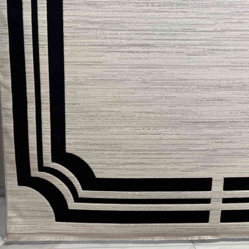 Turkish rug modern frame Saray BT485 cream black size 50*80