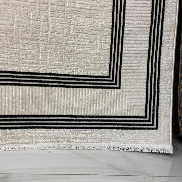Turkish rug Victoria frame 41603A cream black size 150*220