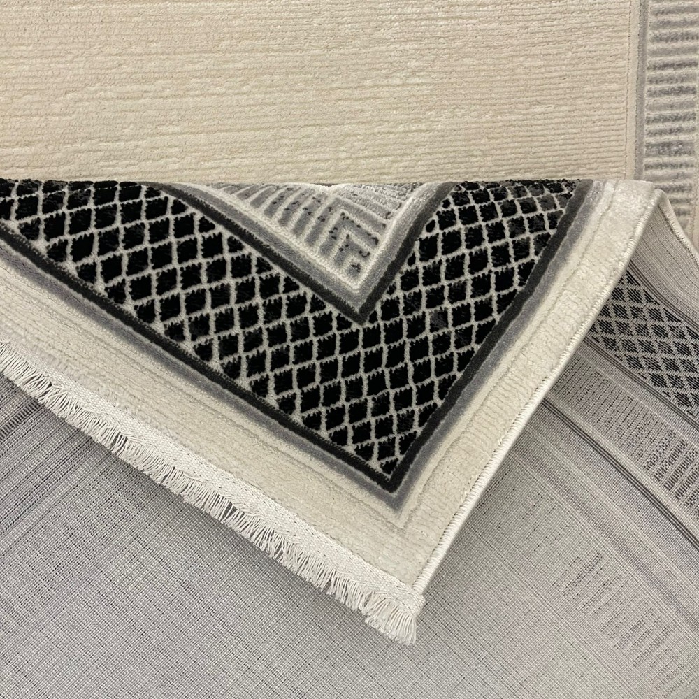 سجاد تركي اطار برواز فيكتوريا 41607A كريم اسود مقاس 150*220