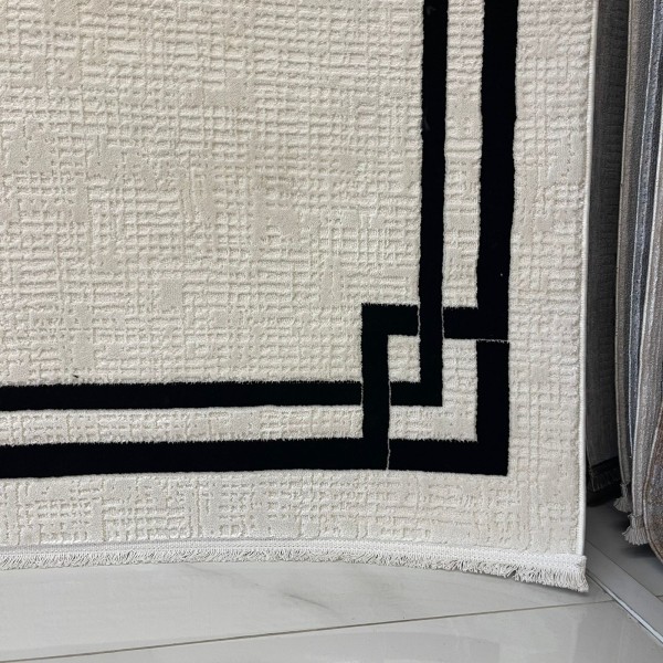 Turkish rug Victoria frame 41307A cream black size 100*300