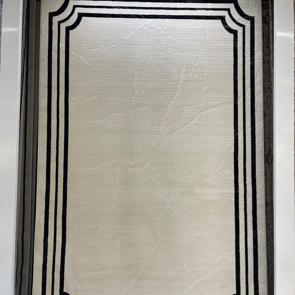 سجاد تركي اطار برواز فيكتوريا 41601A كريم اسود مقاس 150*220