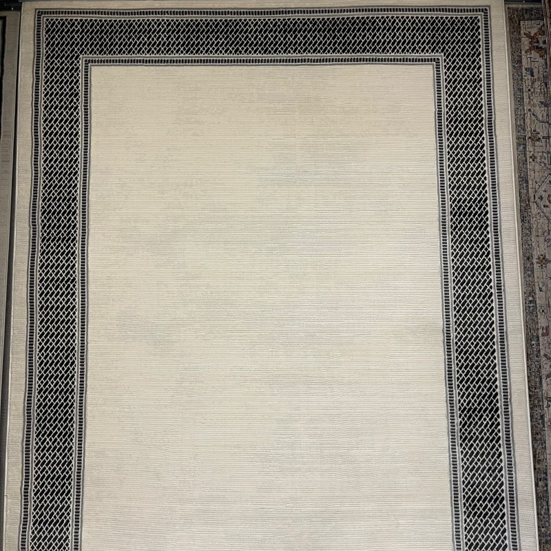 سجاد تركي اطار برواز فيكتوريا 41602A كريم اسود مقاس 100*200