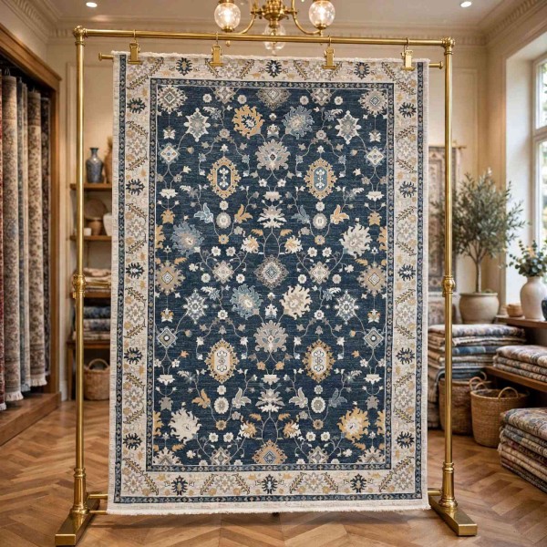 GRANADA Bohemian Turkish Carpet AH473 :MULTY NAVY CREAM 150x220 cm Modern Majlis Carpet