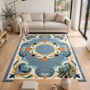 سجاد تركي اوركيد نقش كوري HR21A سماوي كريم مقاس 100*300