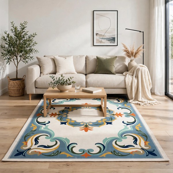Turkish carpet ORKID Korean style pattern HR21A CREAM BLUE size 100*200