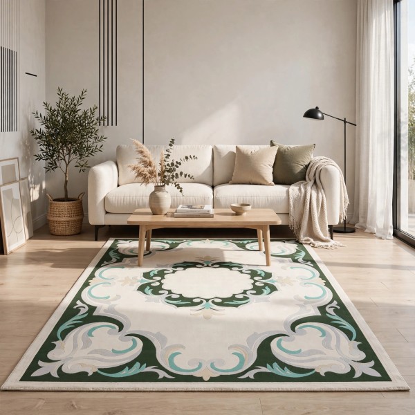 Turkish carpet ORKID Korean style pattern HR21A Dark green cream size 150*220