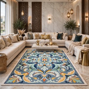 سجاد تركي اوركيد نقش كوري HR36A سماوي كريم مقاس 150*220
