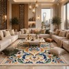 سجاد تركي اوركيد نقش كوري HR36A كريم كحلي مقاس 100*200