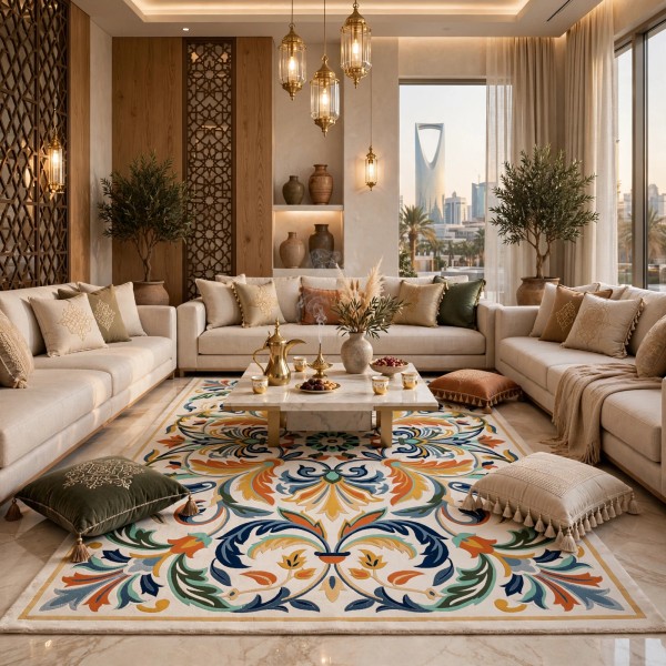 سجاد تركي اوركيد نقش كوري HR36A كريم كحلي مقاس 100*200