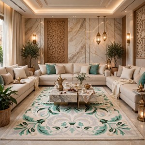 سجاد تركي اوركيد نقش كوري HR36A كريم اخضر مقاس 100*300