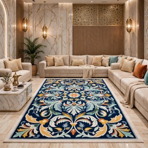 سجاد تركي اوركيد نقش كوري HR36A كحلي كريم مقاس 150*220