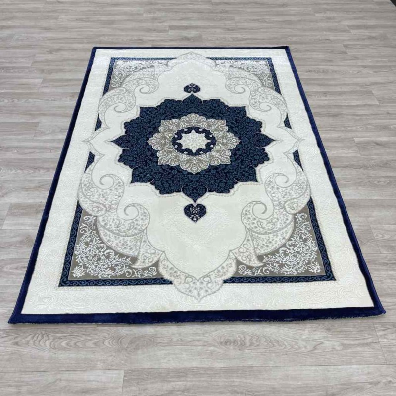 Turkish Paris carpet modern soft 0DS90Z Dark blue light beige size 100*200